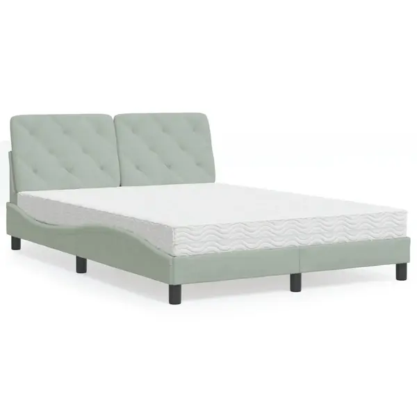 Gossi pat cu saltea, gri deschis, 120x200 cm, catifea