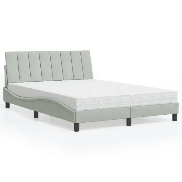 Gossi pat cu saltea, gri deschis, 140x200 cm, catifea
