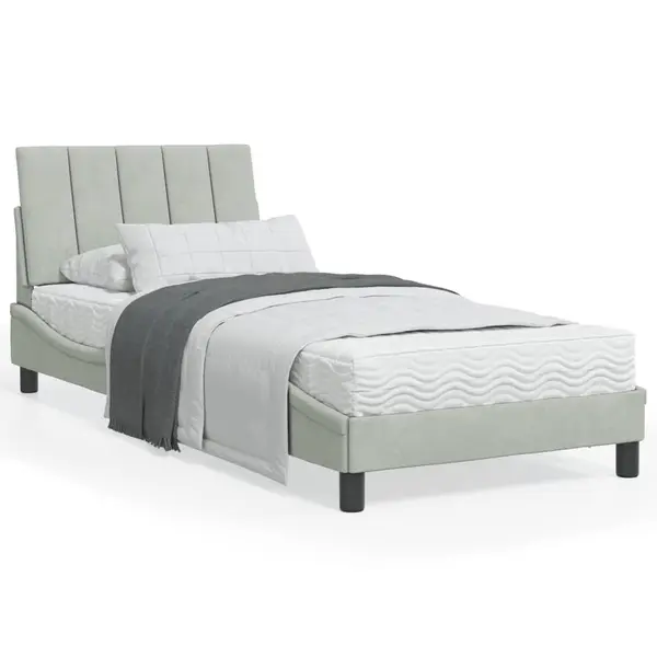 Gossi pat cu saltea, gri deschis, 90x200 cm, catifea