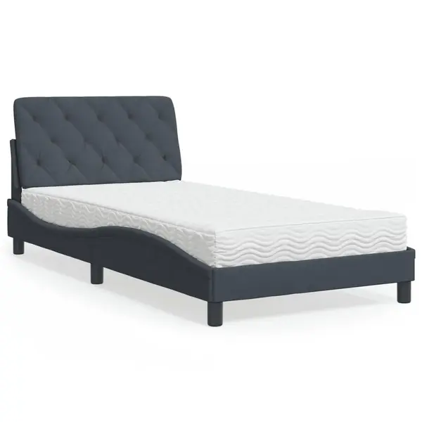 Gossi pat cu saltea, gri inchis, 100x200 cm, catifea