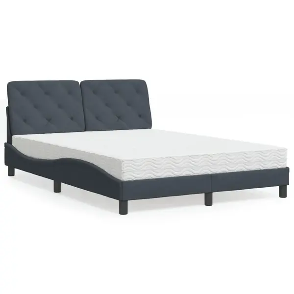 Gossi pat cu saltea, gri inchis, 140x190 cm, catifea