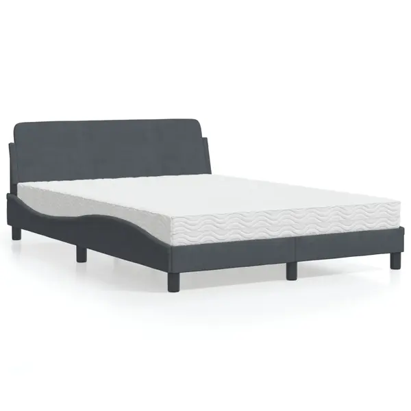 Gossi pat cu saltea, gri inchis, 140x200 cm, catifea