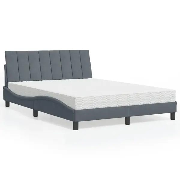 Gossi pat cu saltea, gri inchis, 140x200 cm, catifea