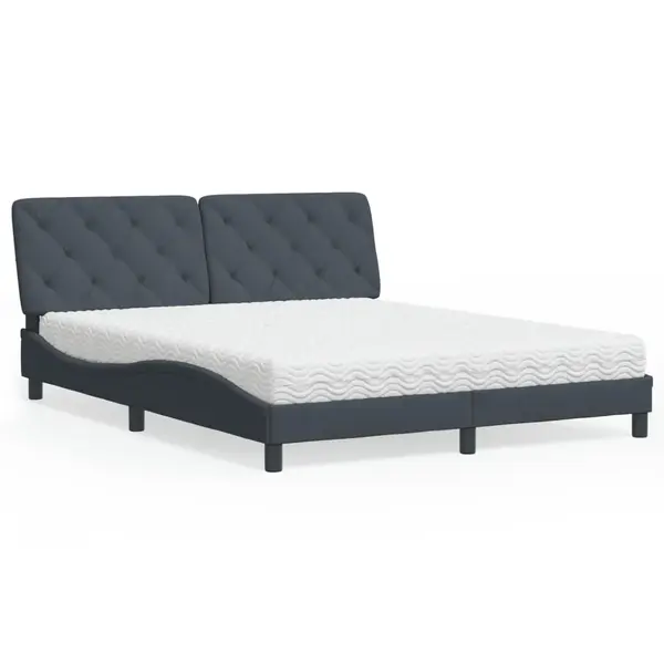 Gossi pat cu saltea, gri inchis, 160x200 cm, catifea