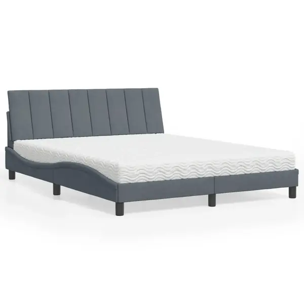 Gossi pat cu saltea, gri inchis, 160x200 cm, catifea
