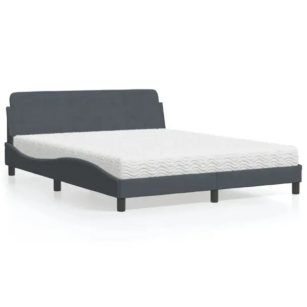 Gossi pat cu saltea, gri inchis, 160x200 cm, catifea