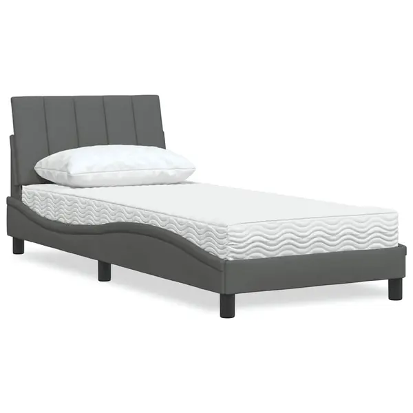 Gossi pat cu saltea, gri inchis, 90x190 cm, textil