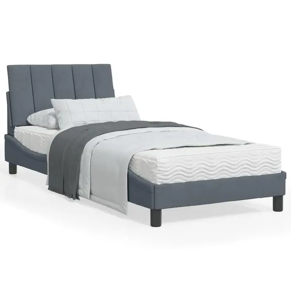 Gossi pat cu saltea, gri inchis, 90x200 cm, catifea