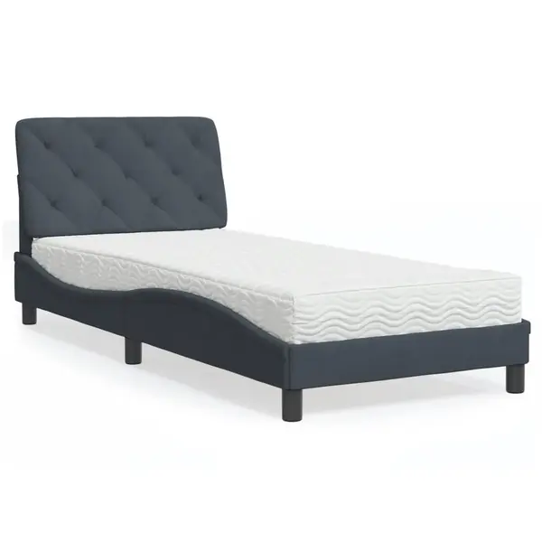 Gossi pat cu saltea, gri inchis, 90x200 cm, catifea