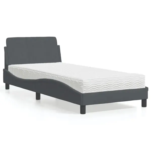 Gossi pat cu saltea, gri inchis, 90x200 cm, catifea