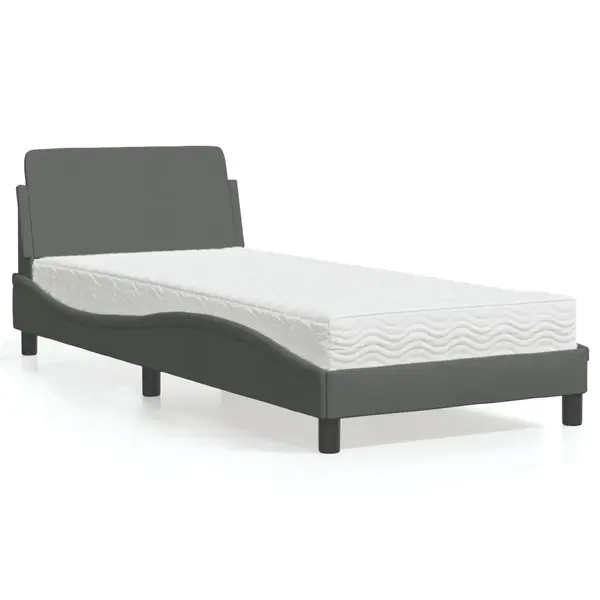 Gossi pat cu saltea, gri inchis, 90x200 cm, textil