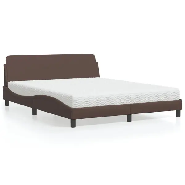Gossi pat cu saltea, maro, 160x200 cm, piele ecologica