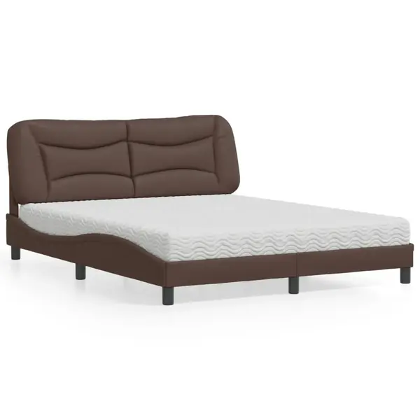 Gossi pat cu saltea, maro, 160x200 cm, piele ecologica