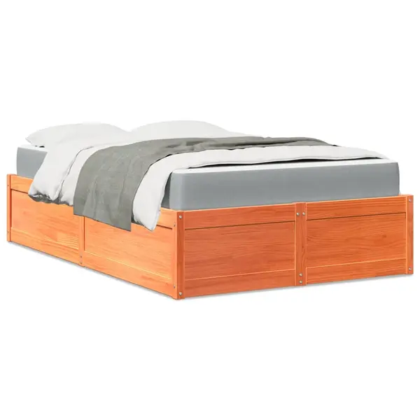 Gossi pat cu saltea, maro ceruit, 140x190 cm, lemn masiv pin