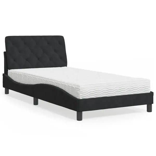 Gossi pat cu saltea, negru, 100x200 cm, catifea