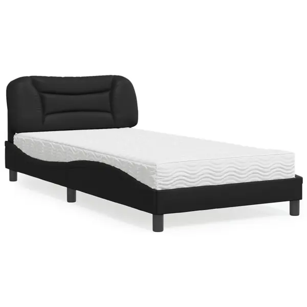Gossi pat cu saltea, negru, 100x200 cm, piele ecologica
