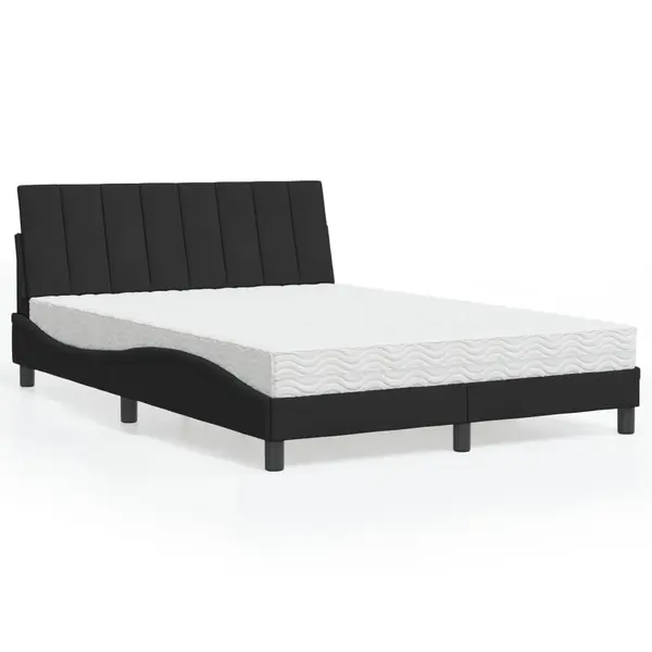 Gossi pat cu saltea, negru, 140x200 cm, catifea