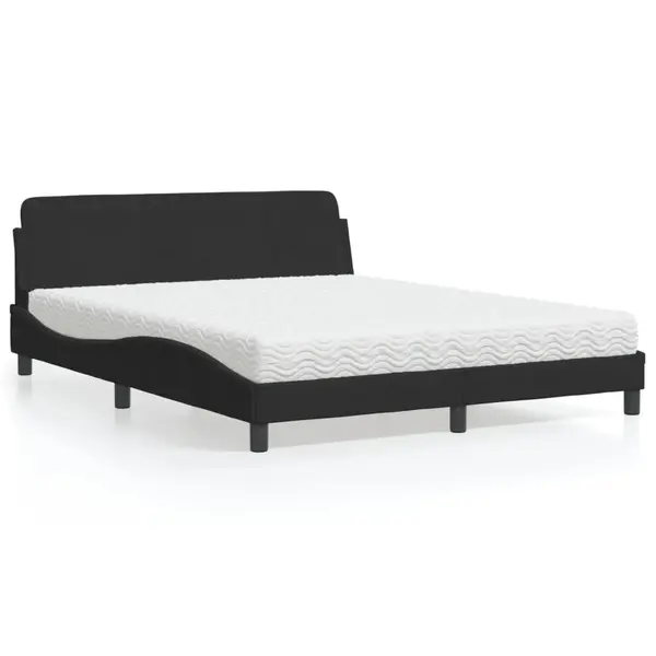 Gossi pat cu saltea, negru, 160x200 cm, catifea