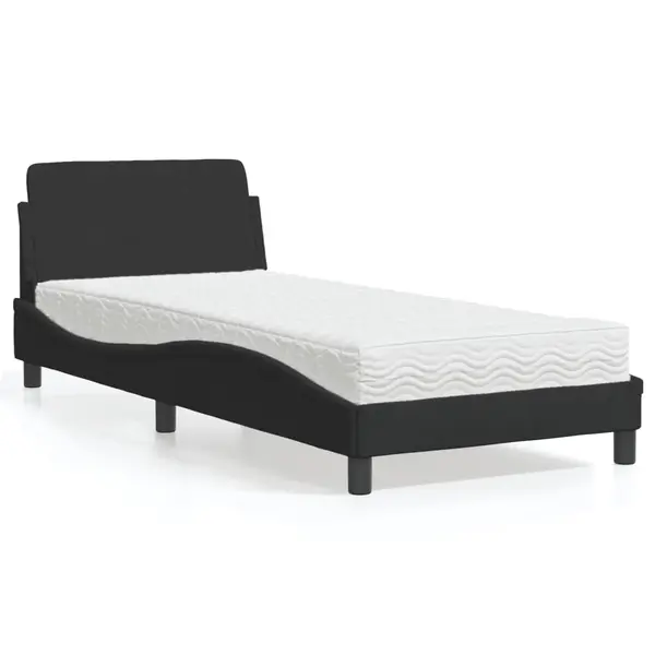 Gossi pat cu saltea, negru, 90x200 cm, catifea
