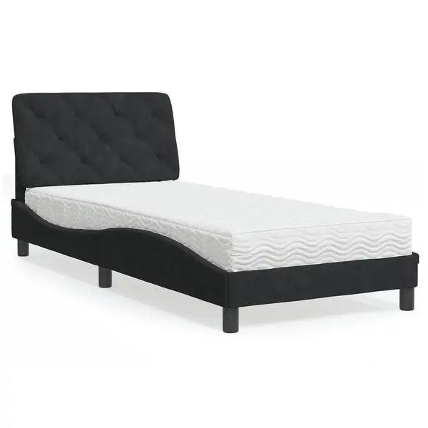 Gossi pat cu saltea, negru, 90x200 cm, catifea
