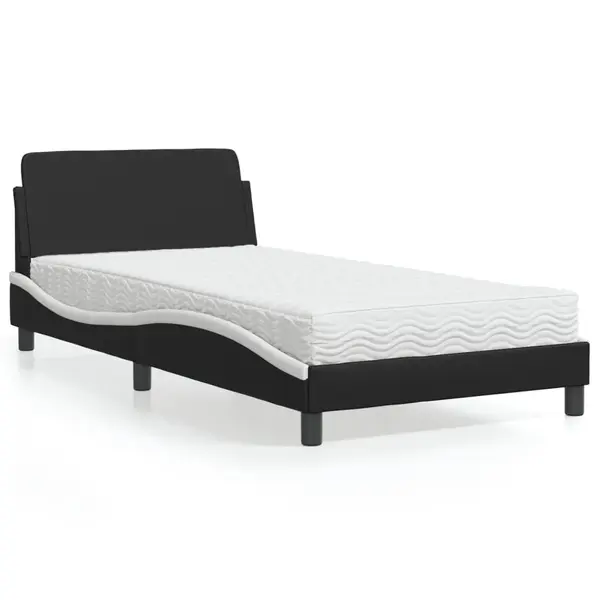 Gossi pat cu saltea, negru si alb, 100x200 cm, piele ecologica