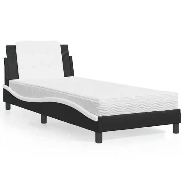 Gossi pat cu saltea, negru si alb, 100x200 cm, piele ecologica