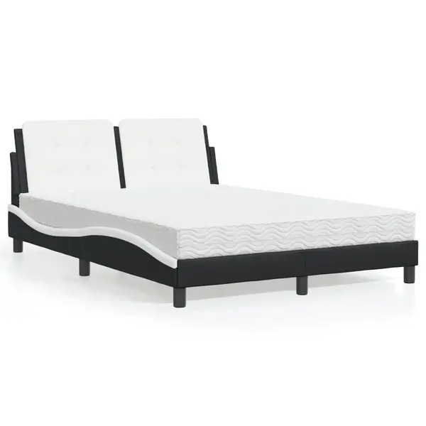 Gossi pat cu saltea, negru si alb, 140x200 cm, piele ecologica