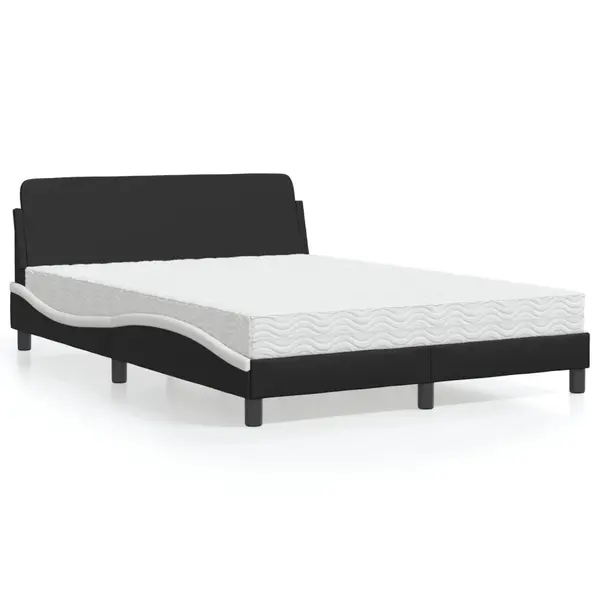 Gossi pat cu saltea, negru si alb, 140x200 cm, piele ecologica