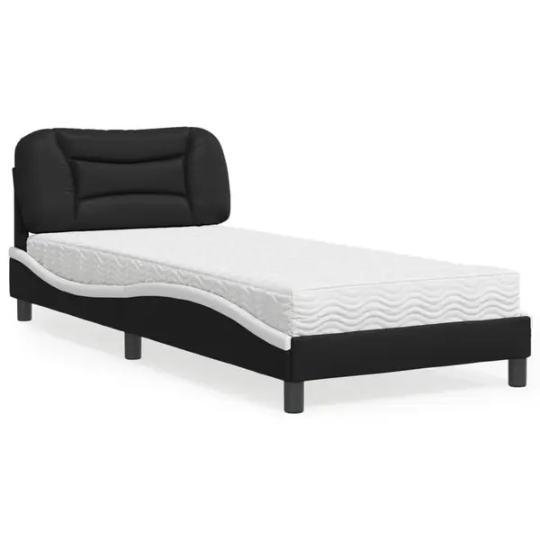 Gossi pat cu saltea, negru si alb, 90x200 cm, piele ecologica