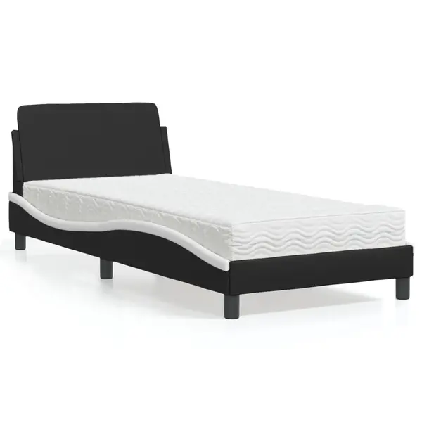 Gossi pat cu saltea, negru si alb, 90x200 cm, piele ecologica