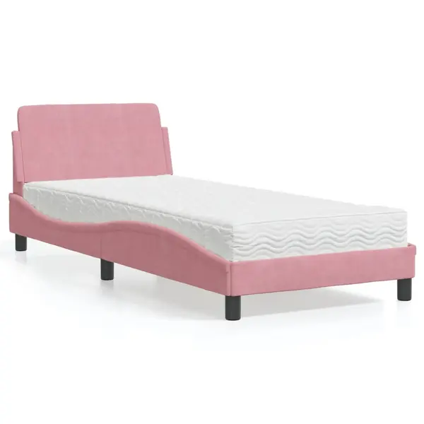 Gossi pat cu saltea, roz, 90x190 cm, catifea