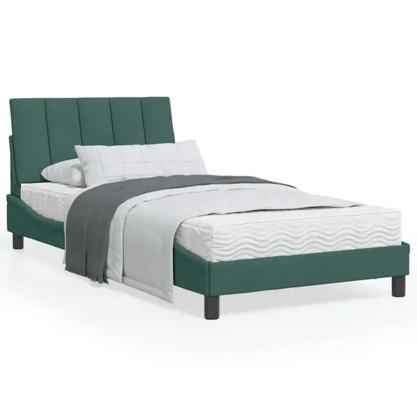 Gossi pat cu saltea, verde inchis, 100x200 cm, catifea