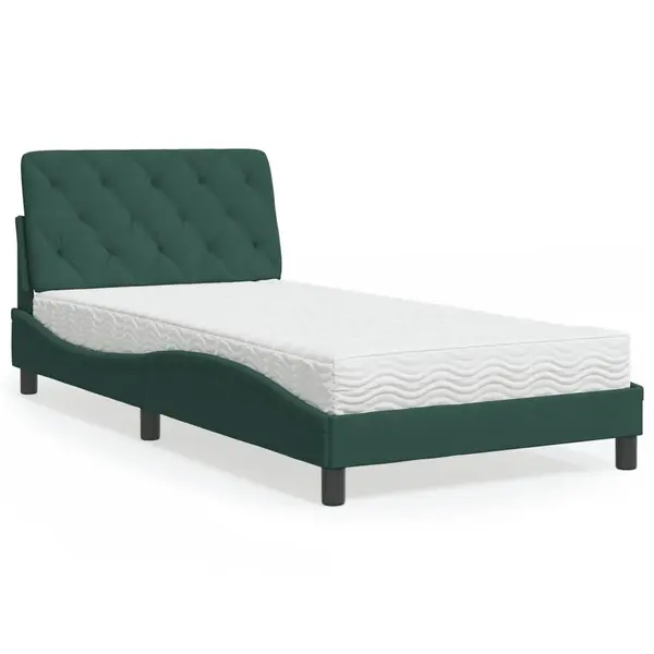 Gossi pat cu saltea, verde inchis, 100x200 cm, catifea