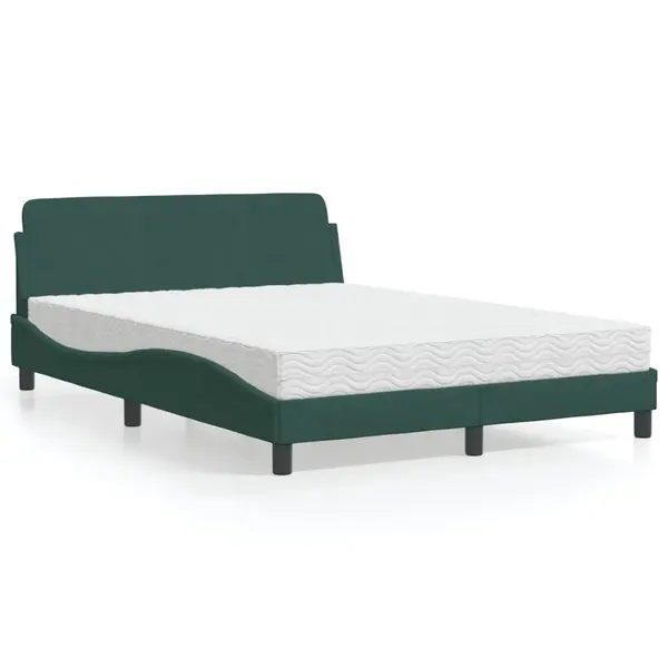 Gossi pat cu saltea, verde inchis, 140x200 cm, catifea