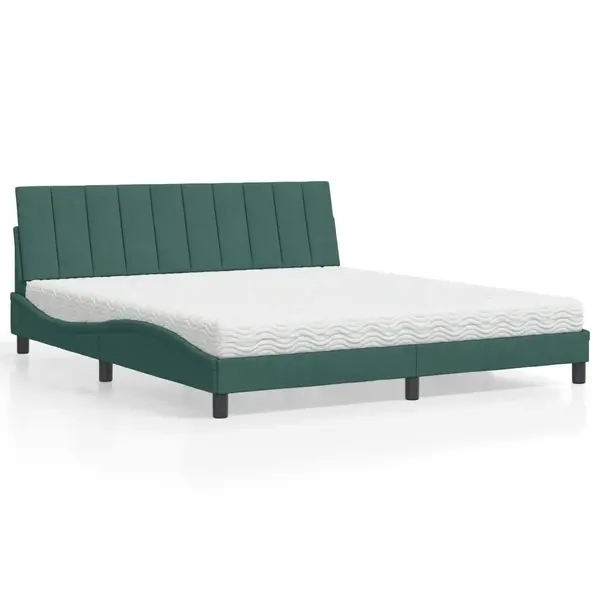 Gossi pat cu saltea, verde inchis, 180x200 cm, catifea