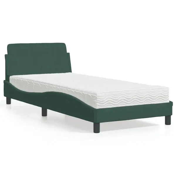 Gossi pat cu saltea, verde inchis, 90x190 cm, catifea