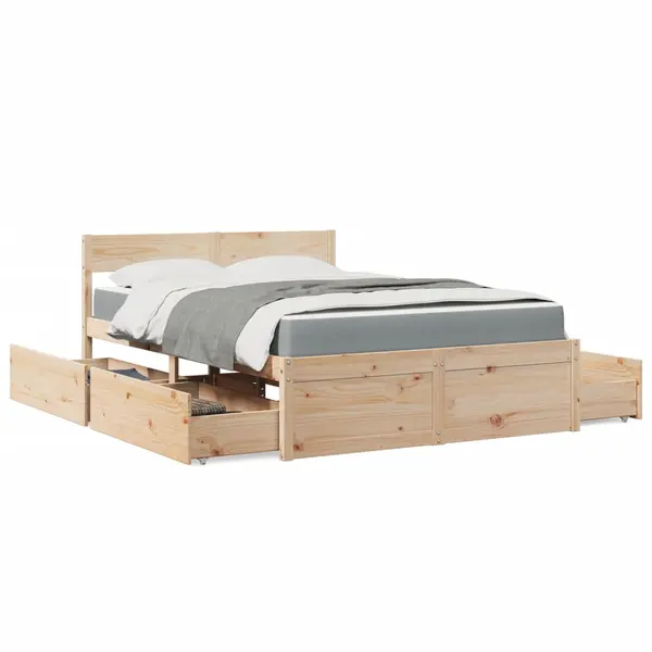 Gossi pat cu sertare si saltea, 120x190 cm, lemn masiv pin