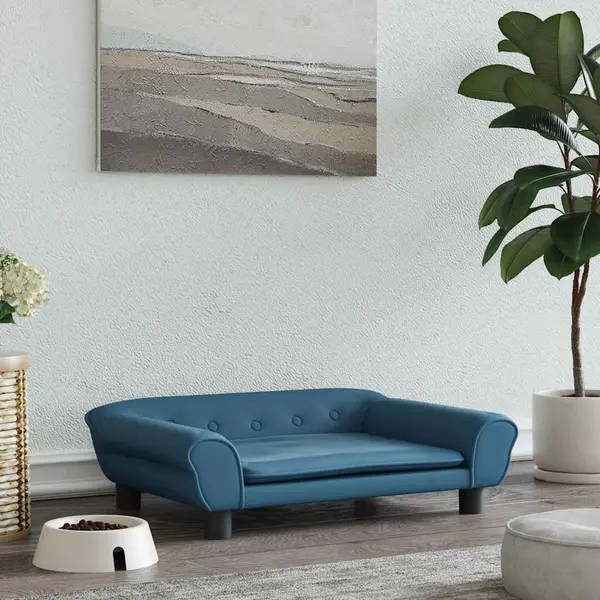 Gossi pat de caini, albastru, 70x48x22 cm, catifea