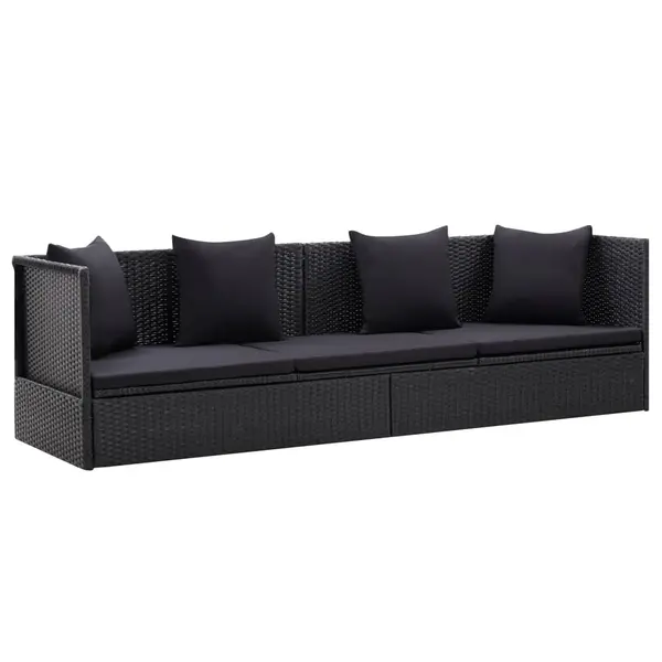 Gossi pat de gradina cu perne, negru, poliratan