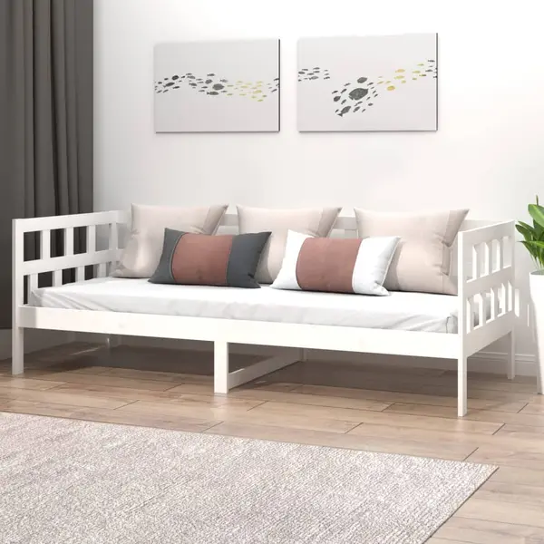 Gossi pat de zi, alb, 90x190 cm, lemn masiv de pin