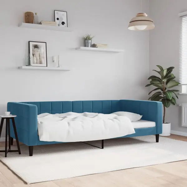 Gossi pat de zi, albastru, 100x200 cm, catifea