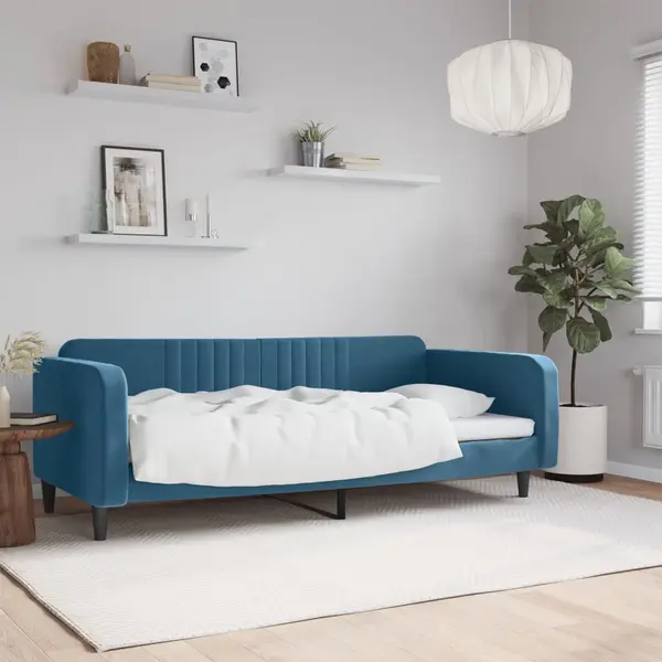 Gossi pat de zi, albastru, 90x200 cm, catifea