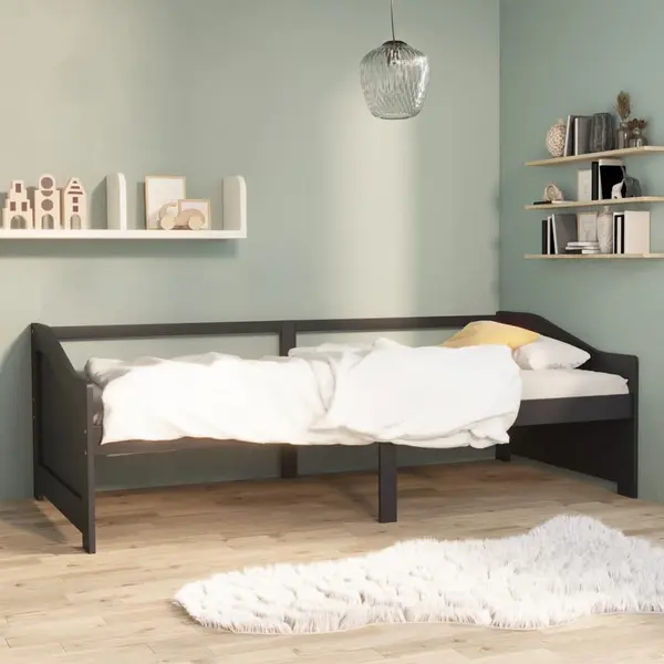 Gossi pat de zi cu 3 locuri, gri inchis, 90x200 cm, lemn masiv pin
