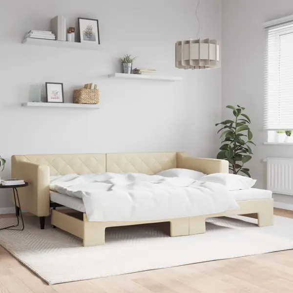 Gossi pat de zi cu extensie, crem, 90x200 cm, textil