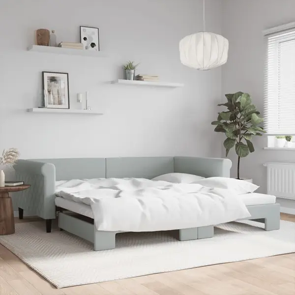 Gossi pat de zi cu extensie, gri deschis, 100x200 cm, catifea