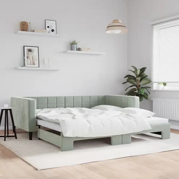 Gossi pat de zi cu extensie, gri deschis, 100x200 cm, catifea