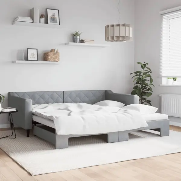 Gossi pat de zi cu extensie, gri deschis, 100x200 cm, textil