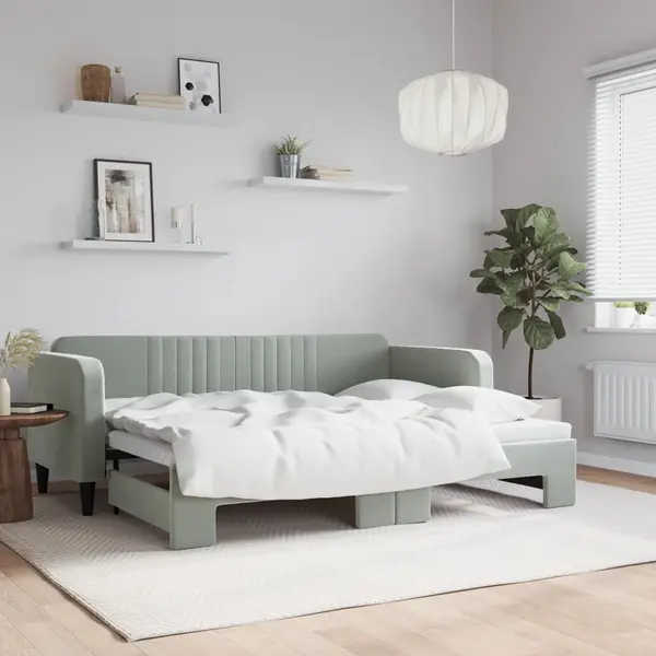 Gossi pat de zi cu extensie, gri deschis, 80x200 cm, catifea