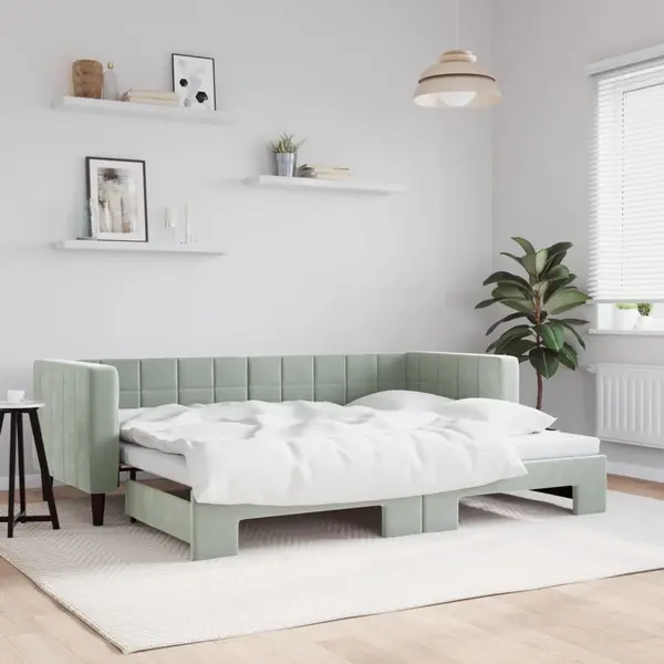 Gossi pat de zi cu extensie, gri deschis, 80x200 cm, catifea