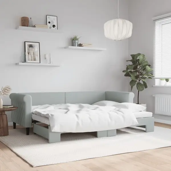 Gossi pat de zi cu extensie, gri deschis, 80x200 cm, catifea